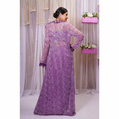 Farha Syed Violet Hand Embellished Lehenga Skirt (Set of 4)