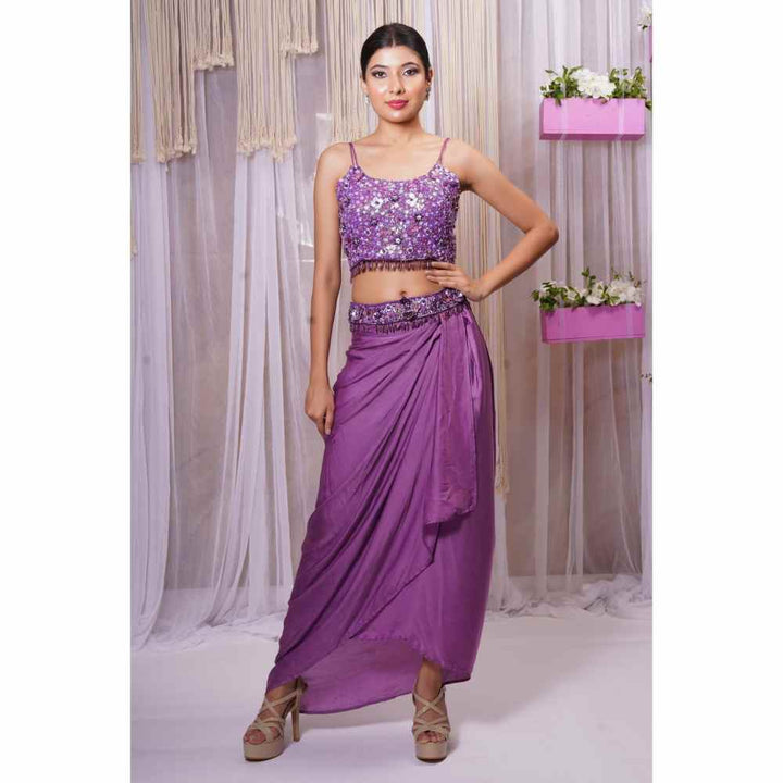 Farha Syed Violet Hand Embellished Lehenga Skirt (Set of 4)