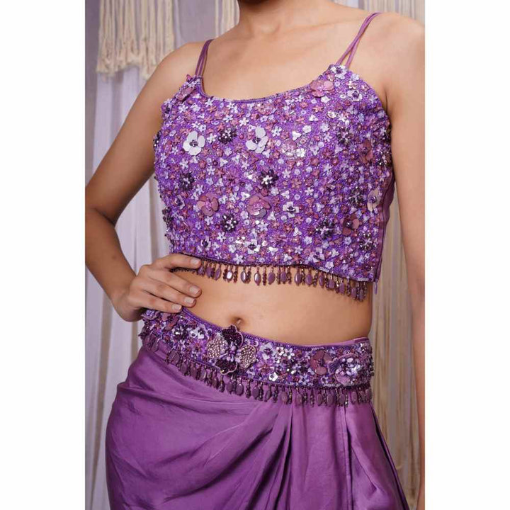 Farha Syed Violet Hand Embellished Lehenga Skirt (Set of 4)