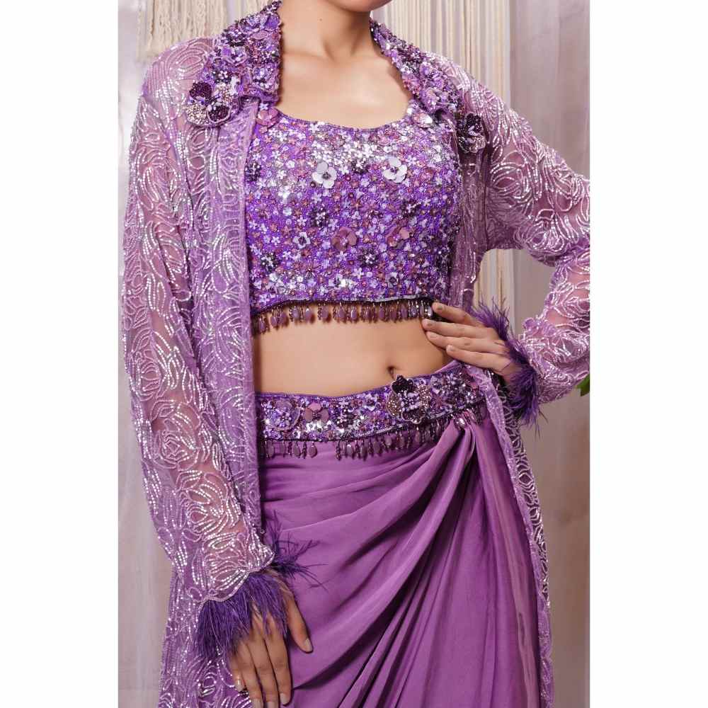 FS Closet by Farha Syed Violet Hand Embellished Lehenga Skirt (Set of 4)