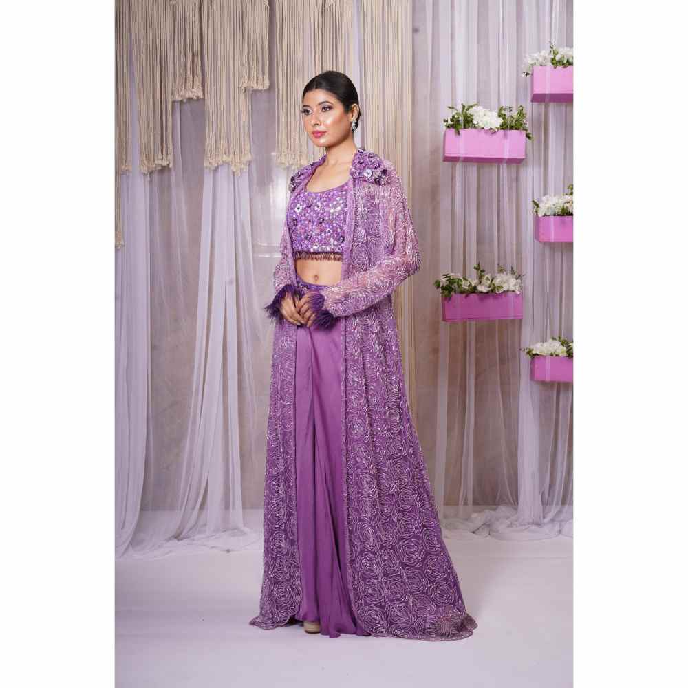 Farha Syed Violet Hand Embellished Palazzo (Set of 4)