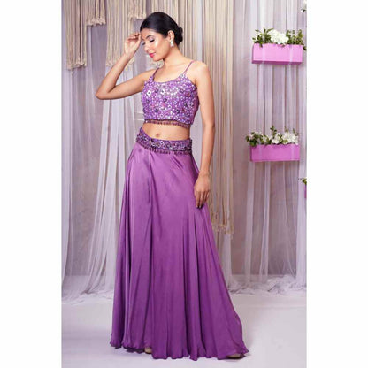 Farha Syed Violet Hand Embellished Palazzo (Set of 4)