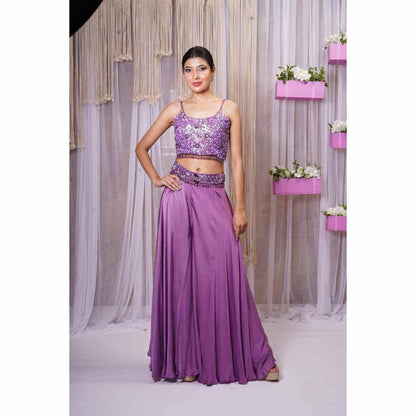 Farha Syed Violet Hand Embellished Palazzo (Set of 4)