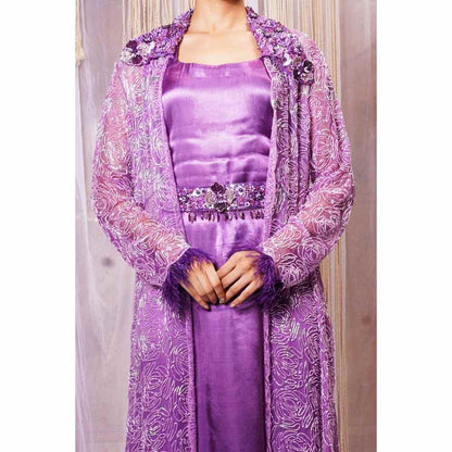 Farha Syed Violet Hand Embellished Shrug with Gown (Set of 3)