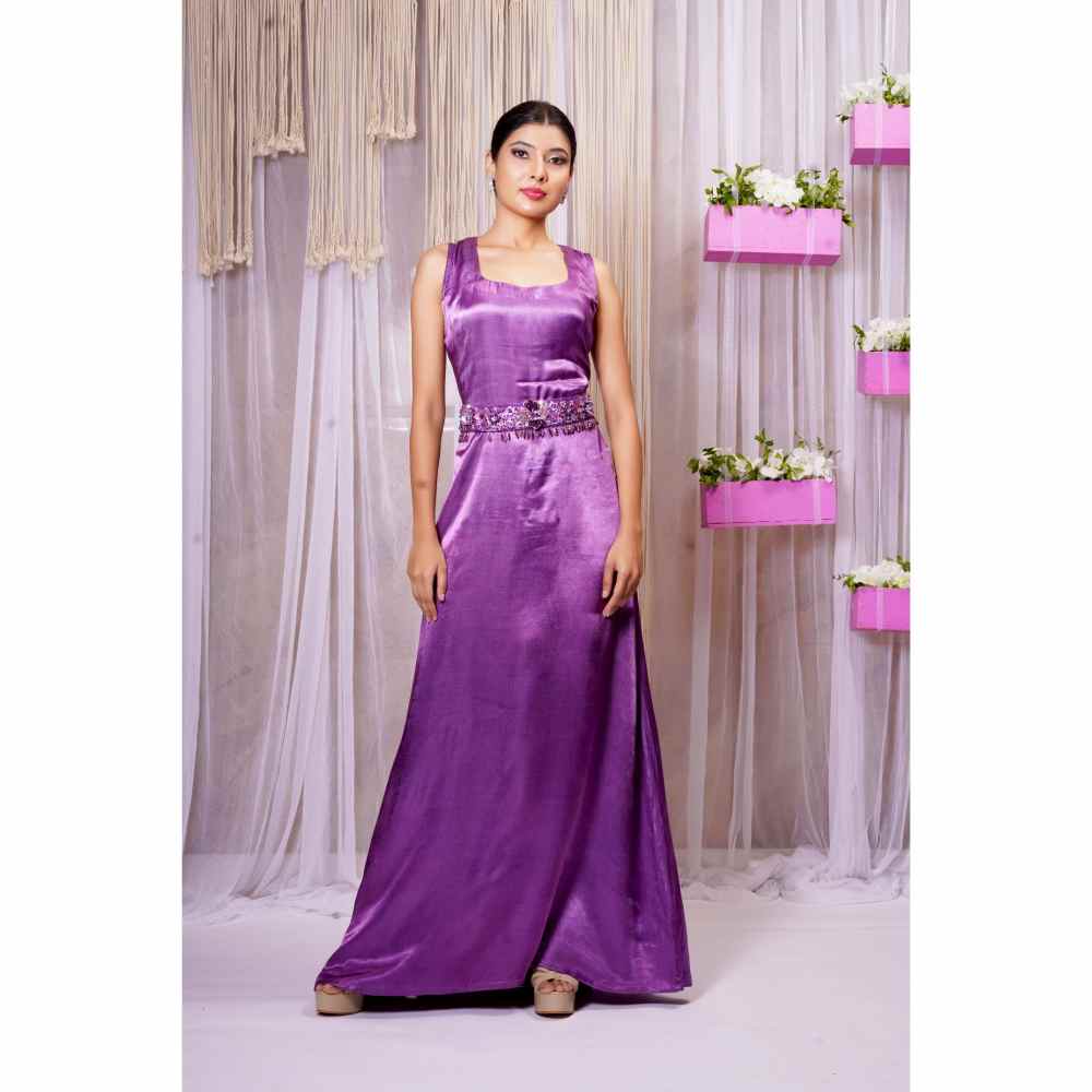 Farha Syed Violet Hand Embellished Shrug with Gown (Set of 3)