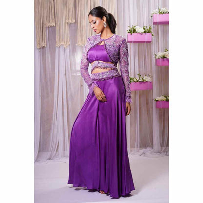 Farha Syed Electric Purple Hand Embellished Palazzo (Set of 4)