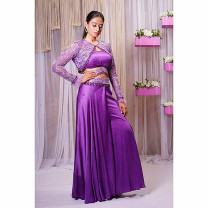 Farha Syed Electric Purple Hand Embellished Palazzo (Set of 4)