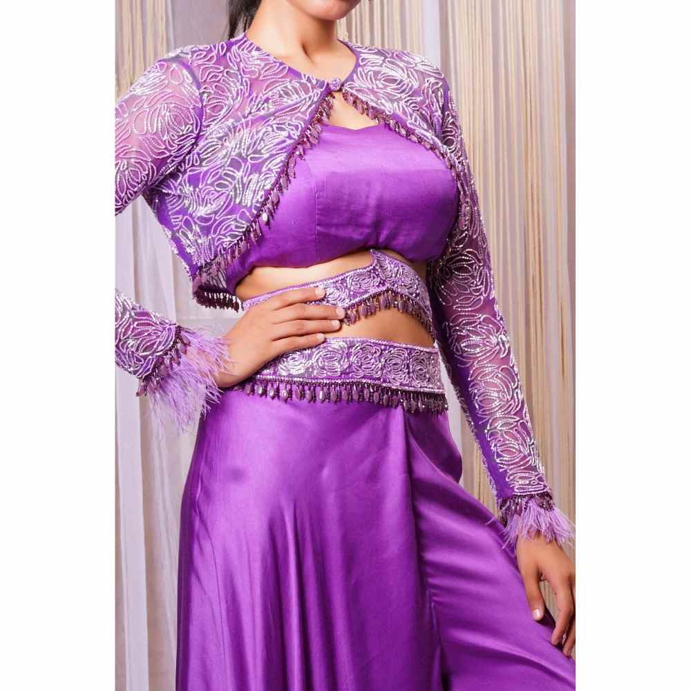 Farha Syed Electric Purple Hand Embellished Palazzo (Set of 4)