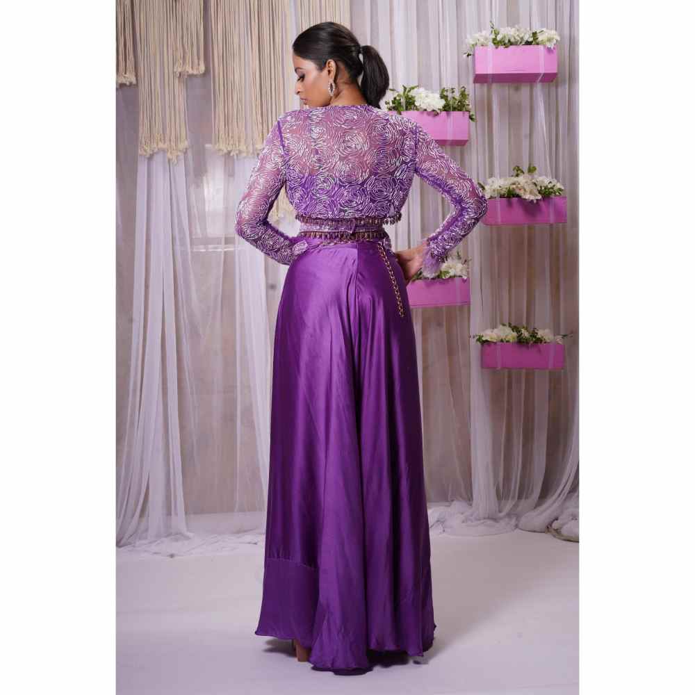 Farha Syed Electric Purple Hand Embellished Palazzo (Set of 4)