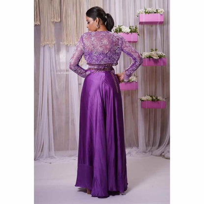 Farha Syed Electric Purple Hand Embellished Palazzo (Set of 4)