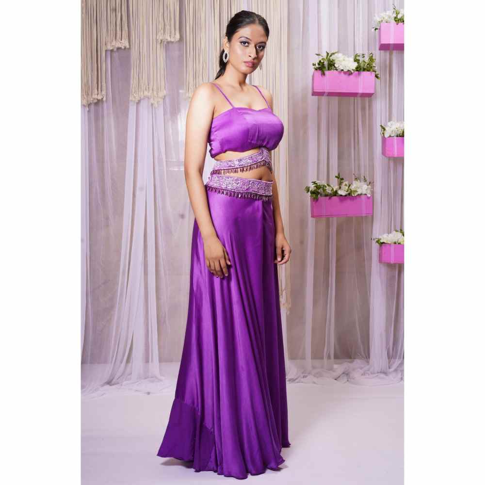 Farha Syed Electric Purple Hand Embellished Palazzo (Set of 4)