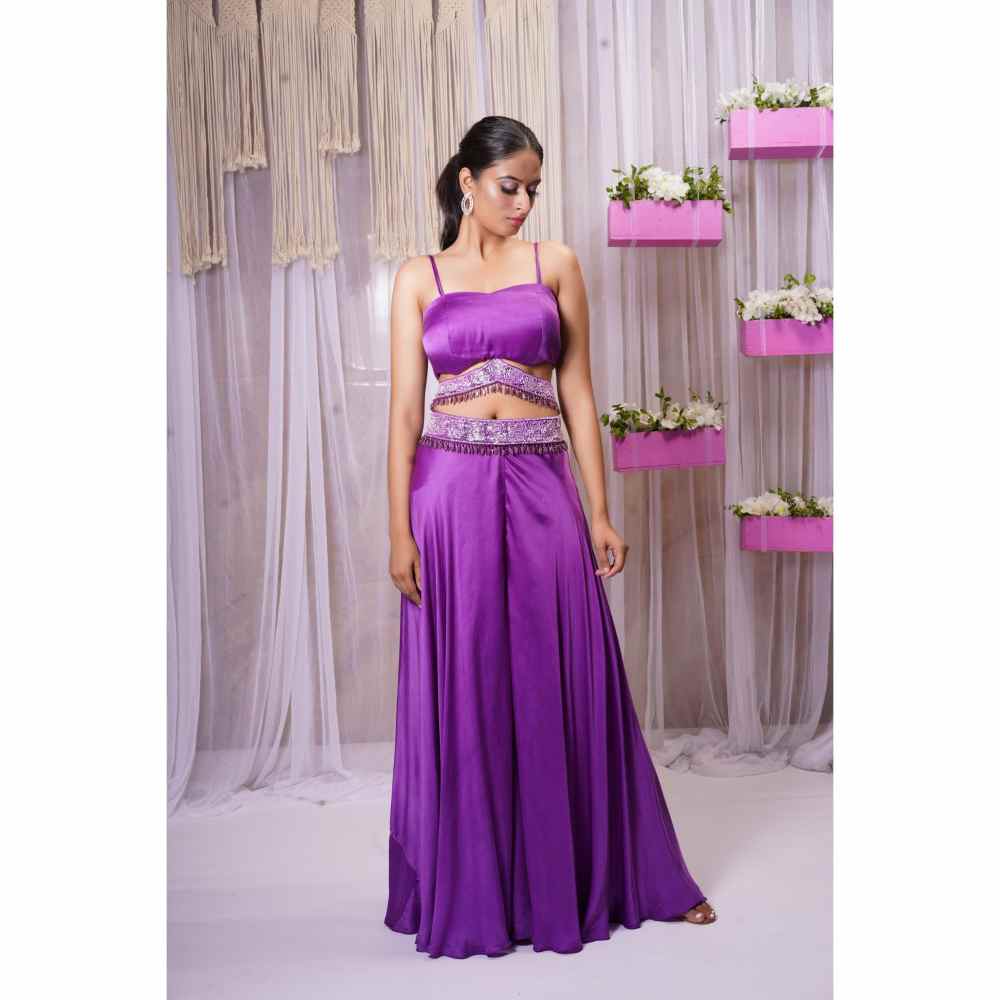 Farha Syed Electric Purple Hand Embellished Palazzo (Set of 4)