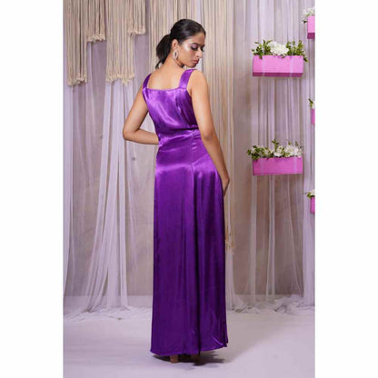 Farha Syed Electric Purple Hand Embroidered Short Shrug with Gown (Set of 2)