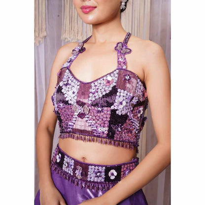 Farha Syed Violet Hand Embroidered Lehenga (Set of 4)