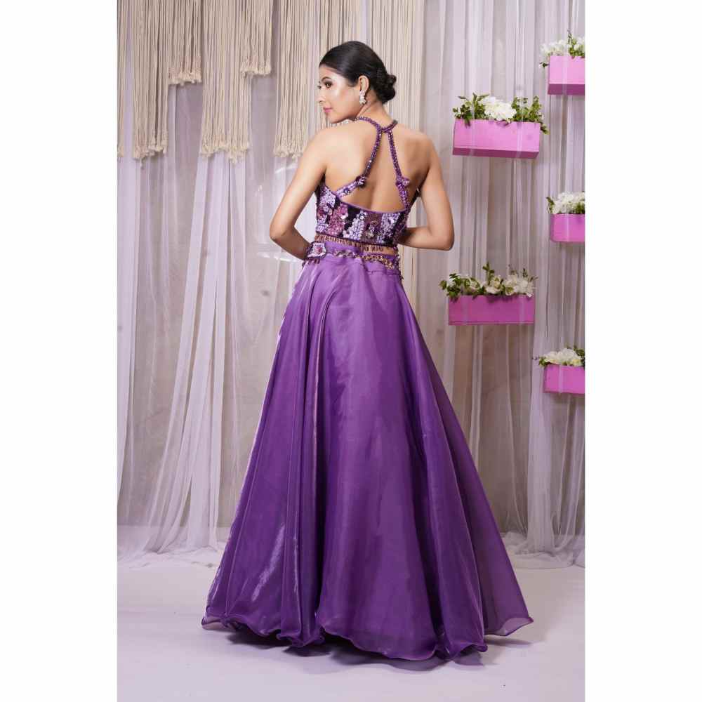 Farha Syed Violet Hand Embroidered Lehenga (Set of 4)