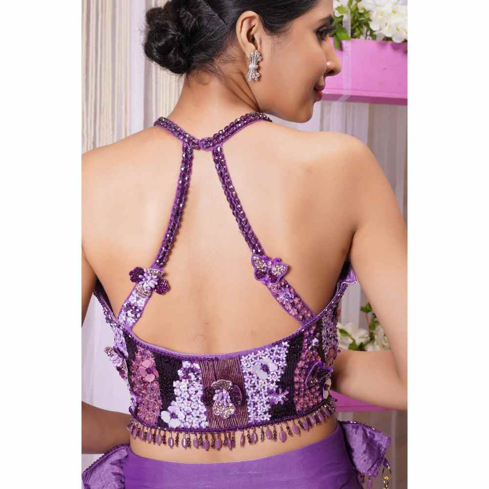 Farha Syed Violet Hand Embroidered Lehenga (Set of 4)