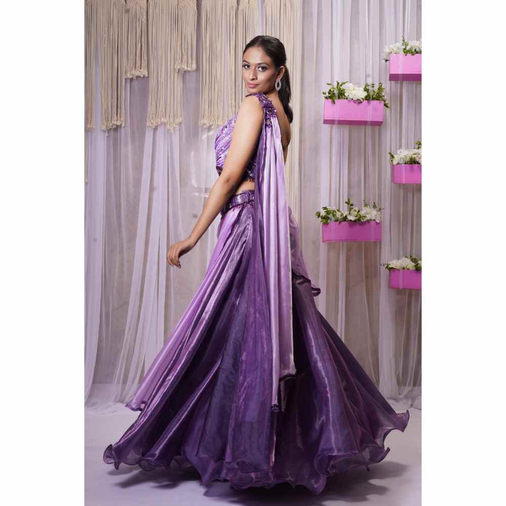 FS Closet by Farha Syed Purple Hand Embellished Top with Lehenga Skirt (Set of 2)
