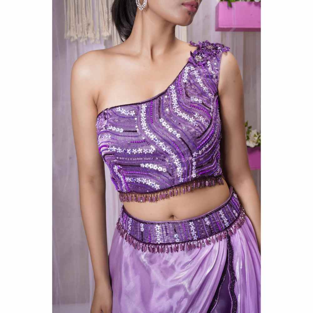 Farha Syed Purple Hand Embellished Top with Lehenga Skirt (Set of 2)