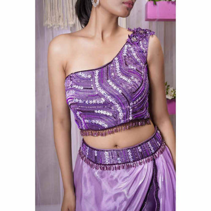 Farha Syed Purple Hand Embellished Top with Lehenga Skirt (Set of 2)