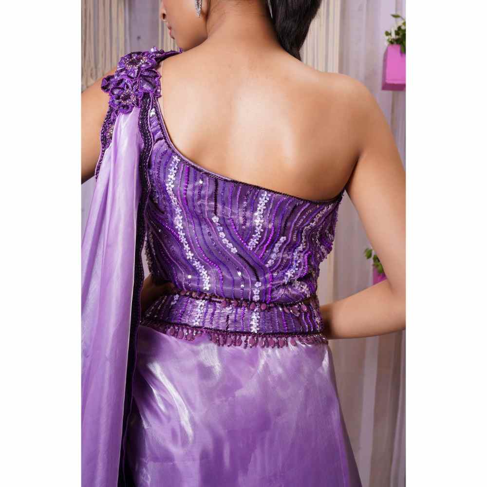 Farha Syed Purple Hand Embellished Top with Lehenga Skirt (Set of 2)