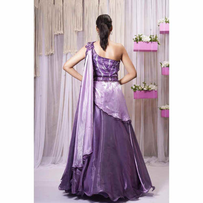 Farha Syed Purple Hand Embellished Top with Lehenga Skirt (Set of 2)