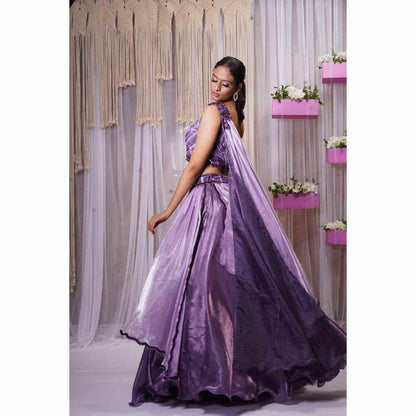 Farha Syed Purple Hand Embellished Top with Lehenga Skirt (Set of 2)