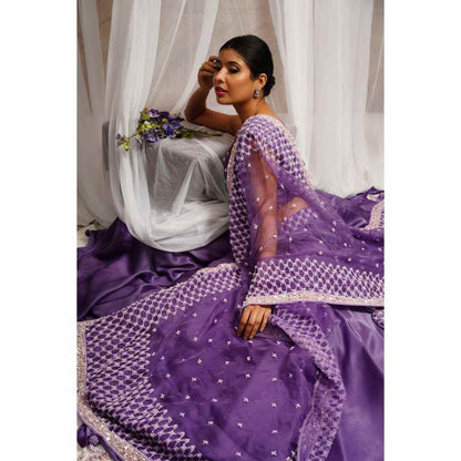 Farha Syed French Violet Hand Embellished Lehenga (Set of 3)