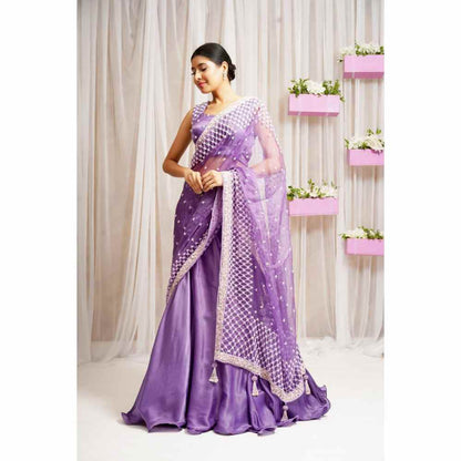 Farha Syed French Violet Hand Embellished Lehenga (Set of 3)