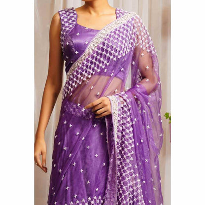 Farha Syed French Violet Hand Embellished Lehenga (Set of 3)