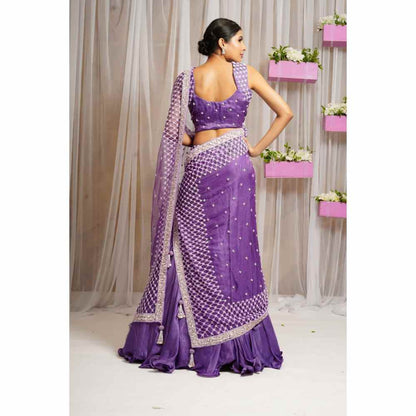 Farha Syed French Violet Hand Embellished Lehenga (Set of 3)