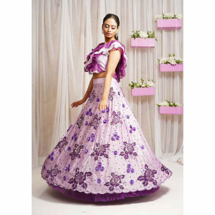 FS Closet by Farha Syed Periwinkle Hand Embroidered Top with Lehenga Skirt (Set of 2)