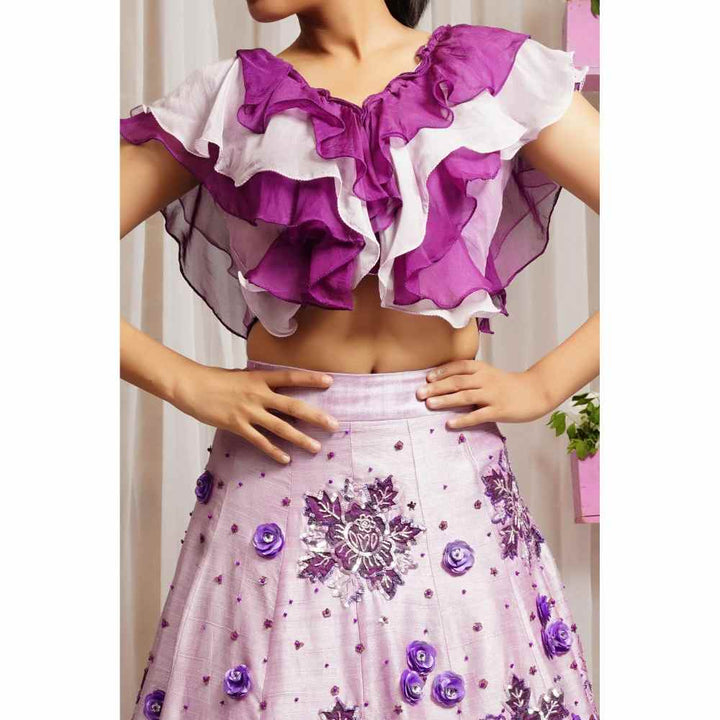 Farha Syed Periwinkle Hand Embroidered Top with Lehenga Skirt (Set of 2)