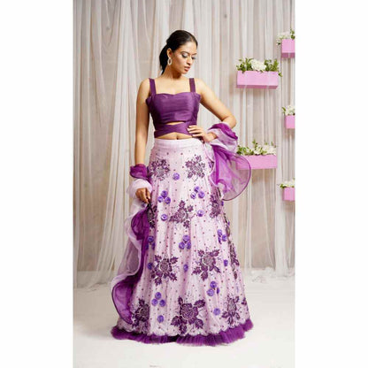 Farha Syed Periwinkle Hand Embroidered Lehenga (Set of 3)