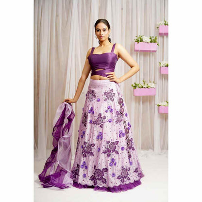 Farha Syed Periwinkle Hand Embroidered Lehenga (Set of 3)