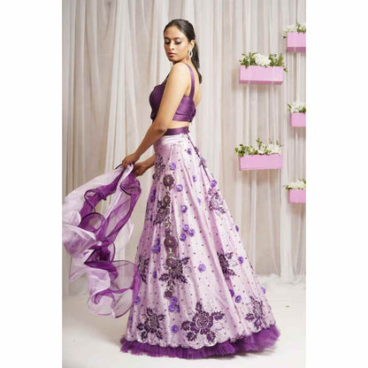 Farha Syed Periwinkle Hand Embroidered Lehenga (Set of 3)