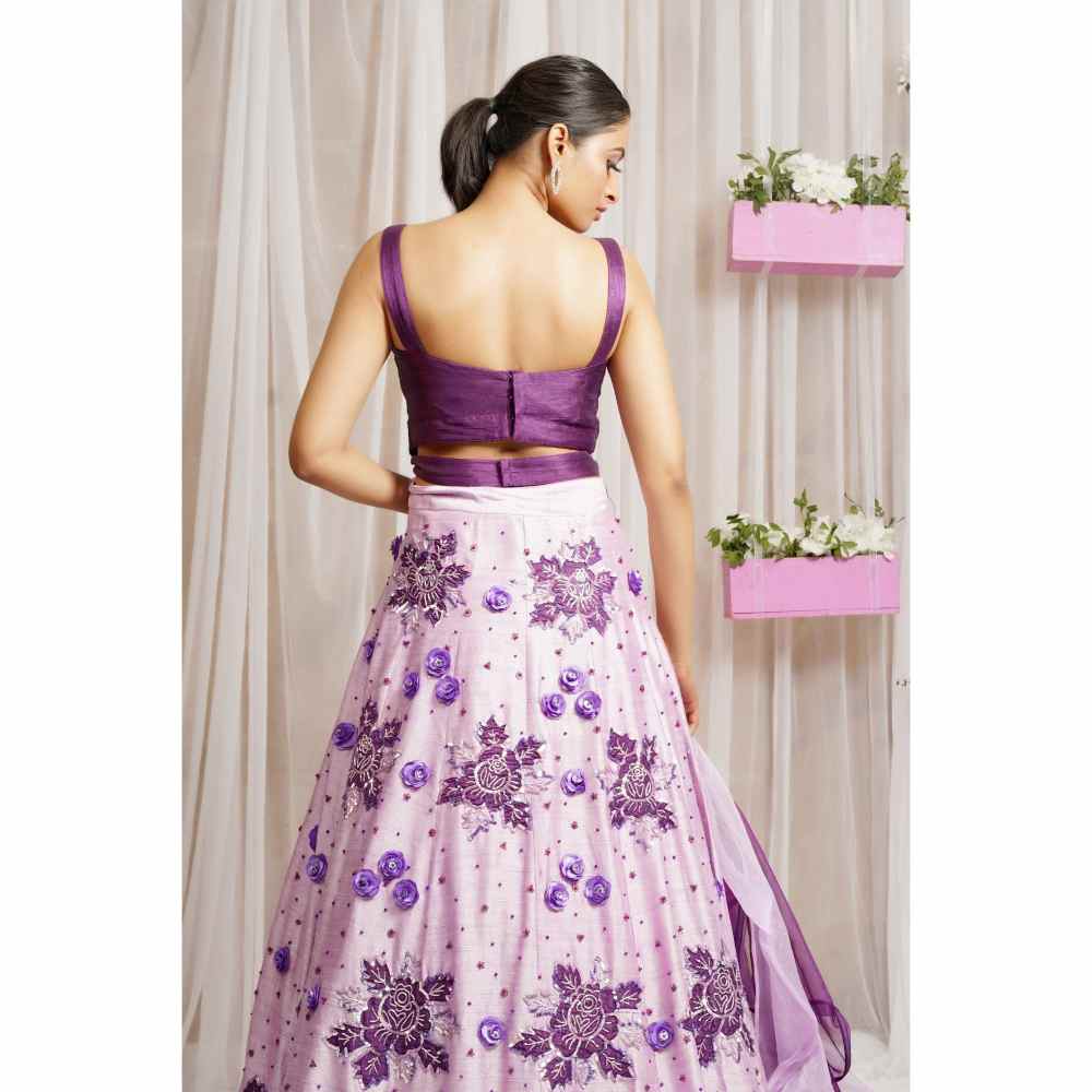 Farha Syed Periwinkle Hand Embroidered Lehenga (Set of 3)