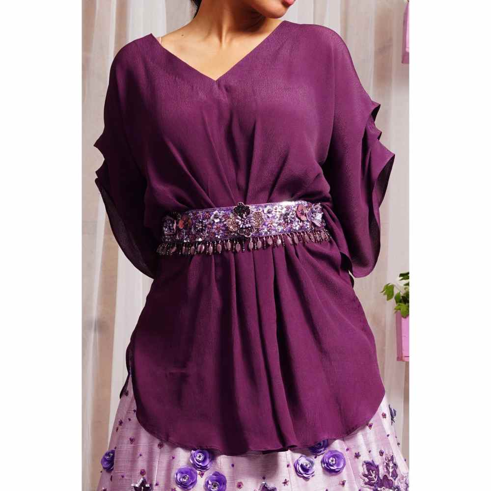 Farha Syed Periwinkle Hand Embroidered Skirt Lehenga with Kaftan Top (Set of 3)