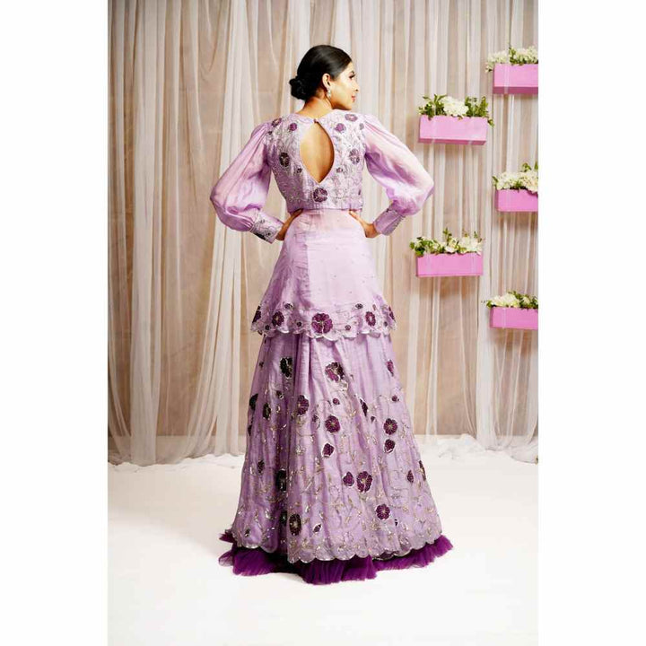 FS Closet by Farha Syed Periwinkle Hand Embroidered Peplum Kurti with Lehenga Skirt (Set of 2)