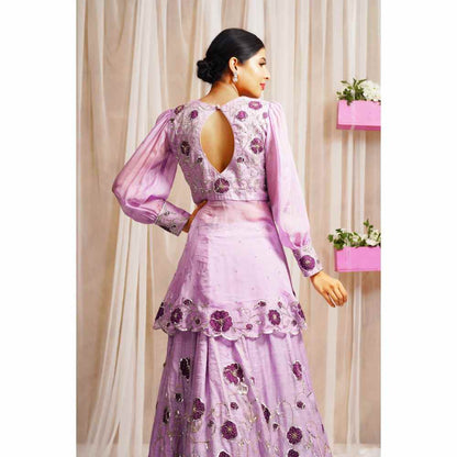 Farha Syed Periwinkle Hand Embroidered Peplum Kurti with Lehenga Skirt (Set of 2)