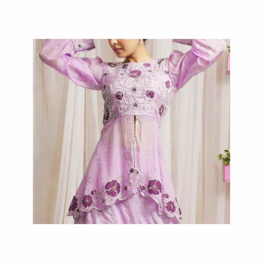 FS Closet by Farha Syed Periwinkle Hand Embroidered Peplum Kurti with Lehenga Skirt (Set of 2)