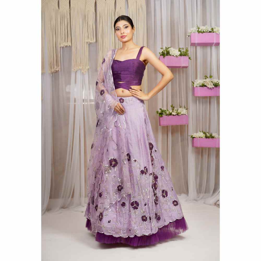 Farha Syed 3 Piece Hand Embroidered Blouse with Lehenga Skirt & Dupatta (Set of 3)