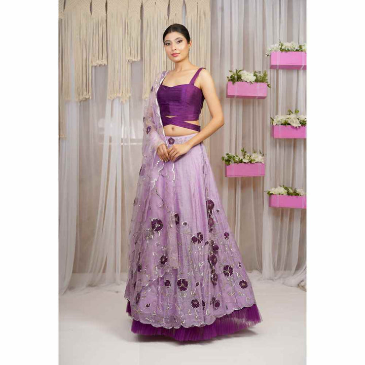 FS Closet by Farha Syed 3 Piece Hand Embroidered Blouse with Lehenga Skirt & Dupatta (Set of 3)