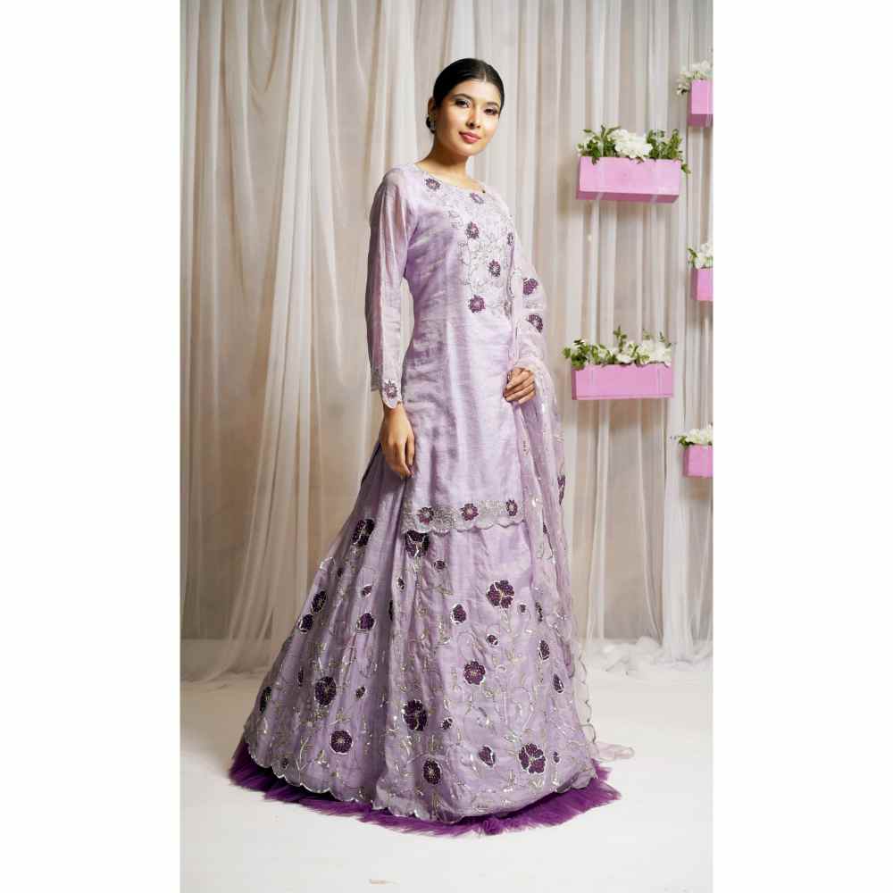 Farha Syed Periwinkle Hand Embroidered Kurta, Lehenga Skirt & Dupatta (Set of 3)