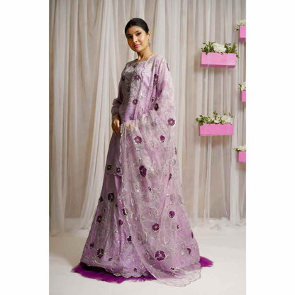 Farha Syed Periwinkle Hand Embroidered Kurta, Lehenga Skirt & Dupatta (Set of 3)