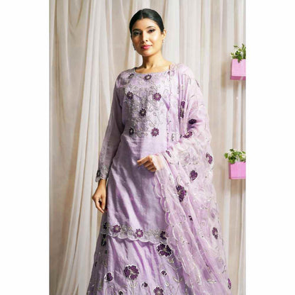 Farha Syed Periwinkle Hand Embroidered Kurta, Lehenga Skirt & Dupatta (Set of 3)