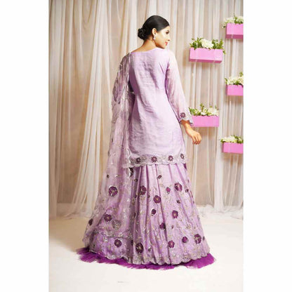 Farha Syed Periwinkle Hand Embroidered Kurta, Lehenga Skirt & Dupatta (Set of 3)