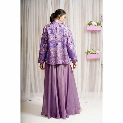 Farha Syed Royal Purple Hand Embroidered Palazzo with Blazer (Set of 3)