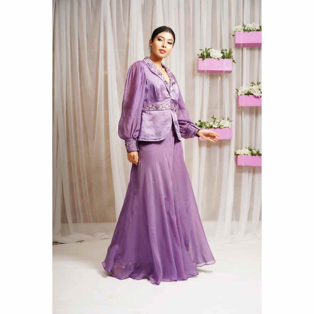 Farha Syed Royal Purple Hand Embellished Top with Palazzo (Set of 2)
