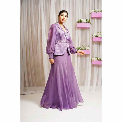 Farha Syed Royal Purple Hand Embellished Top with Palazzo (Set of 2)