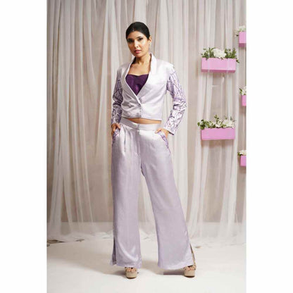 Farha Syed Lavender Hand Embellished Palazzo with Blazer (Set of 3)